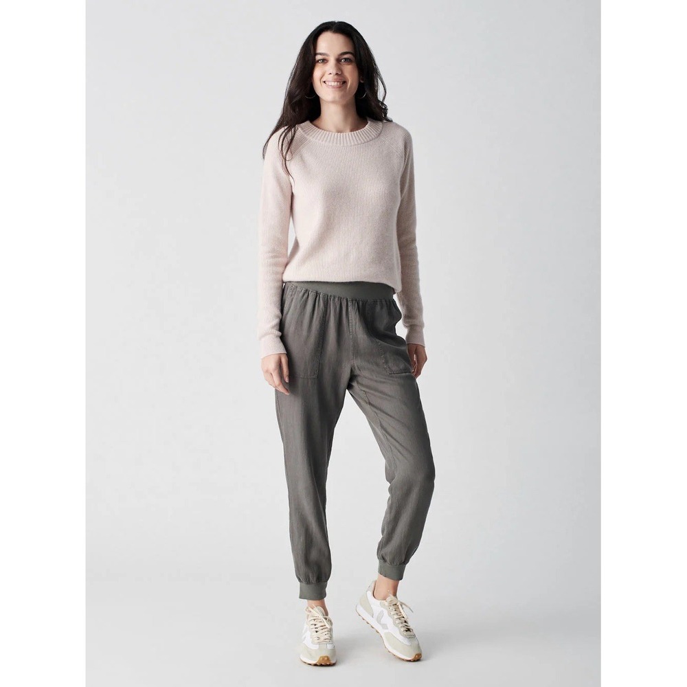 Faherty Womens M Arlie Pants Surplus Green Gray Utility Cargo Jogger Crop Linen